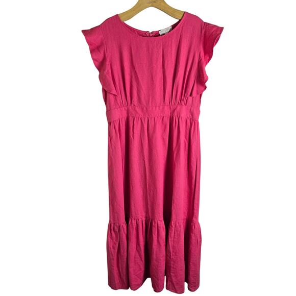 Cynthia Rowley Red Linen/Viscose Blend Cap Sleeve Ruffle Midi Dress, Large22 - Picture 1 of 7
